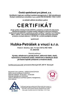 Certifikát HACCP